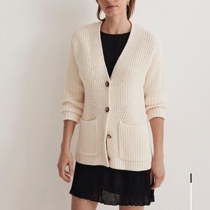 Madewell Cream Knit Textural-Stitch V-Neck Cardigan Sweater